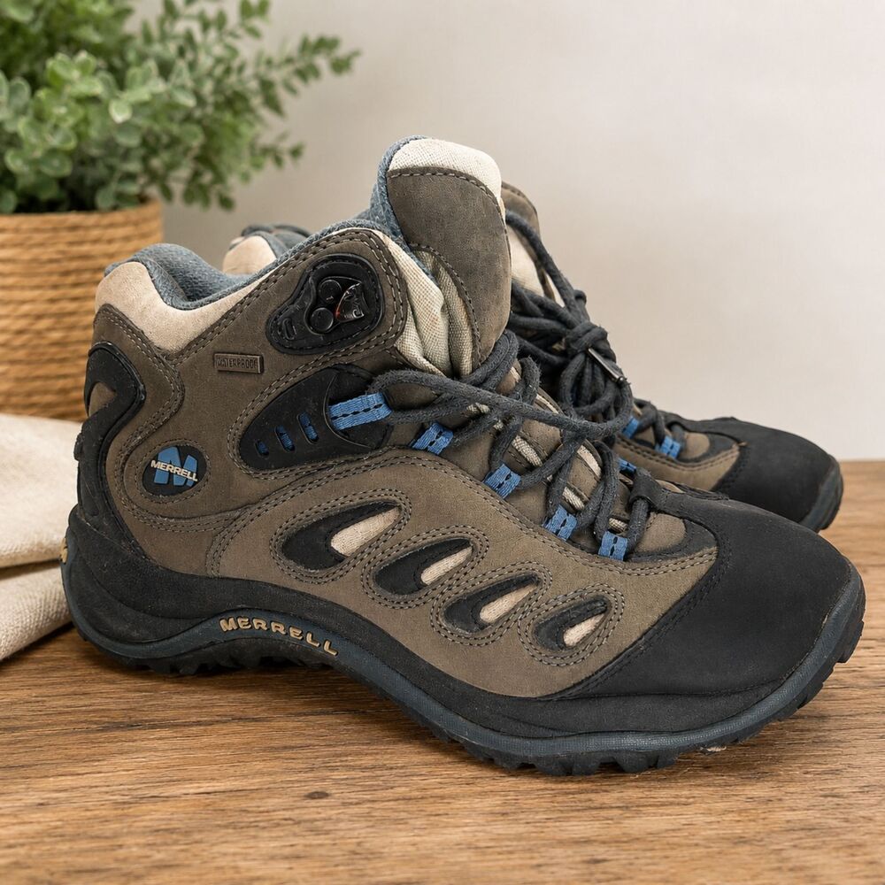 Merrell Reflex Mid Waterproof Hiking Boots Gray Blue Women’s Size 9